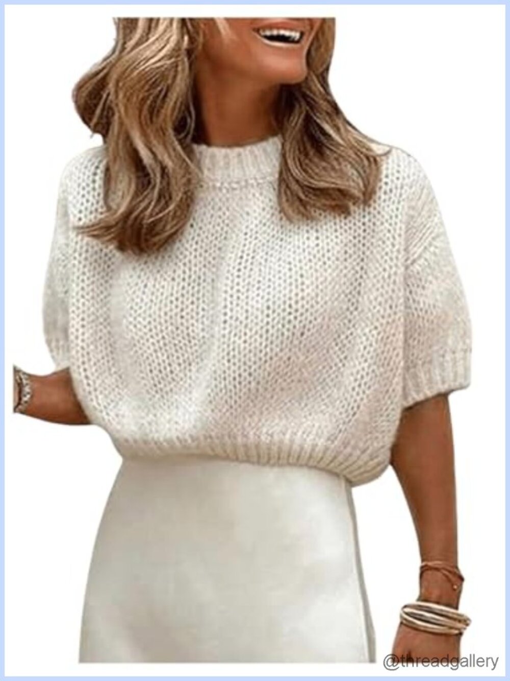 Women's Puff Short Sleeve Crop Sweater Pullover